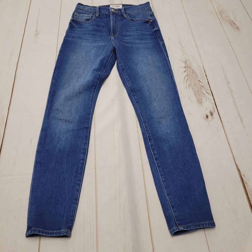 Frame Ali high rise Cigarette ankle jeans Olympus blue ankle